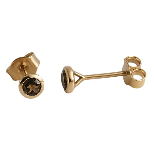 Boucles d'oreilles quartz fumé en argent plaqué or idée cadeau femme