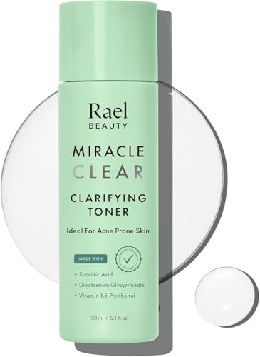 Rael Toner, Tónico clarificante Miracle Clear - Tónico facial para rostro, piel grasa y propensa al acné, con ácido succínico, vitamina B5 hidratante, vegano, libre de crueldad (5.1 fl oz, 5.1 oz)