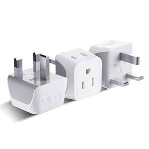 Ceptics UK Travel Plug Adapter, 2 in 1 Type G Adapter, US to UK Adapter, Ireland, Dubai Travel Adapter with Dual USA Inputs, CE, RoHS – HK Outlet Adapter, 3 Pack