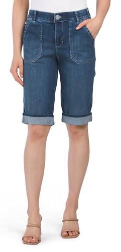 Democracy Women's Ab Solution High Rise Bermuda Shorts with Coin Pocket, Blue Coin, 4