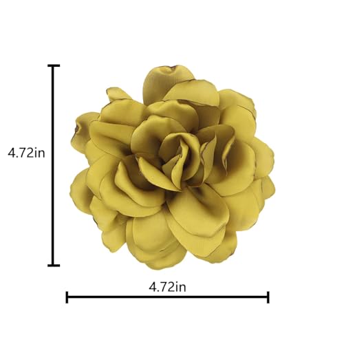 Image of Large Camellia Satin Fabric Flower Brooch Pins Hairpin for Women,ladies. (Yellow)