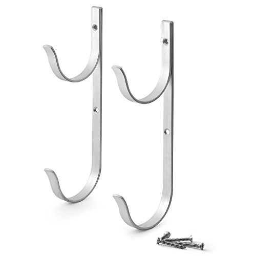 Pool Pole Hanger Premium 2pc Aluminium Holder Set by Aquatix Pro, Ideal Hooks for Telescopic Poles, Skimmers, Leaf Rakes, Nets, Brushes, Vacuum Hose, Garden Tools and Swimming Pool Accessories (1)