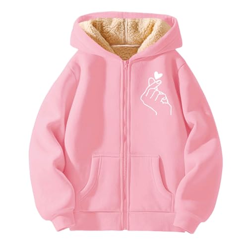 Heartbeat Graphic Zip Up Hoodie Girls Fleece Sherpa Lined Jacket Fall Winter Coat Casual Trendy Clothing with Pockets3