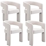 BESTANO Modern Linen Fabric Upholstered Dining Chairs Set of 4, Cute Barrel Side Chairs Kitchen Armc