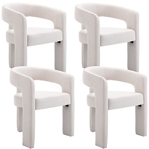 Bestano Modern Linen Fabric Upholstered Dining Chairs Set Of 4, Cute Barrel Side Chairs Kitchen Armchair For Living Room/Dining Room/Bedroom, Ivory #TOP6