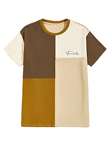 SOLY HUX Men s Color Block Short Sleeve T Shirt Letter Print Casual Tee Top Multicoloured L
