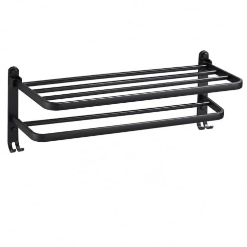 Image of ZAP Exotic Series Stainless Steel Towel Rack with Hooks, 59 CM Wall Mounted Bathroom Towel Holder, Multipurpose Storage Shelf for Towels and Clothes, Rust-Resistant Black Finish