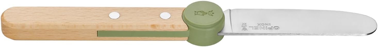 OPINEL Le Petit Gourmet Set de Couverts pour Enfants – Personnalisable avec Gravure – 4 pièces en Acier Inoxydable, idée Cadeau pour Naissance, baptême ou Anniversaire (Vert Olive)