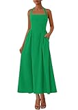 KIRUNDO Women Summer Sleeveless Halter Maxi Dress Sundress 2025 Casual Flowy Wedding Guest Cocktail Beach Vacation Dresses(Green, X-Large)