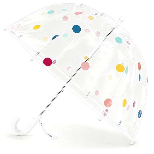 Generisch Kinder Regenschirm mit Kuppeldach Leichtes Niedliches Lustiges Design, Wind- und Regenschutzschirm,Stockschirm in Glockenform Transparent - Geschenke für Kinder (Weiße Punkt)
