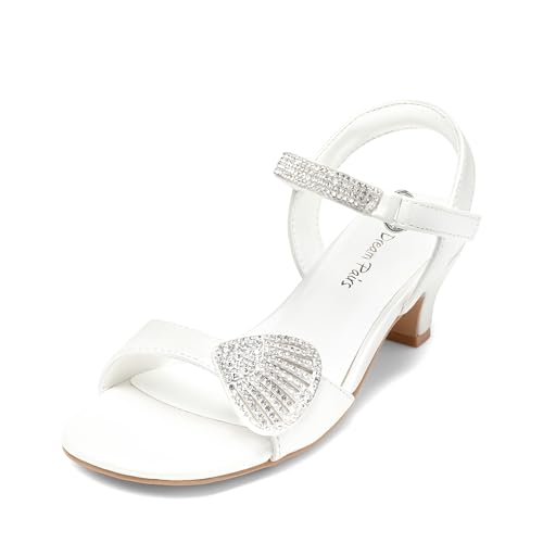 DREAM PAIRS Girls Sandals Ankle Strap Square Toe Low Heel Crystal Shell Wedding Party Flower Dress Shoes for Little Kids/Big Kids