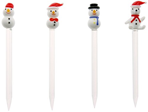 Boston International Snowmen and Bear Art Glass Martini and Food Picks, Multi-Color, Set of 4