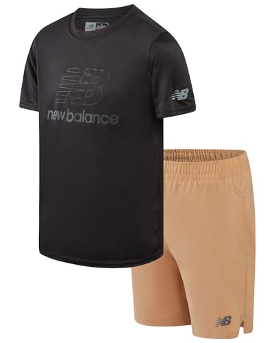 Image of New Balance Boys Shorts Set - 2 Piece Active Performance Athletic Shirt and Basketball Gym Shorts with Pockets
