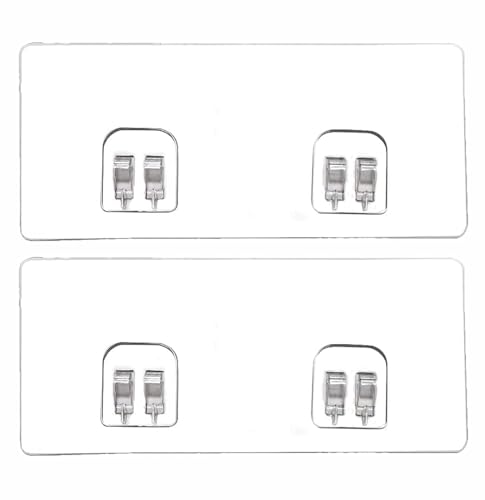MaraFansie 2 Transparent Adhesive Wall Hooks, Seamless Adhesive Hooks Sticker for Wall/Bathroom/Office/Kitchen, 5.51 * 2.36