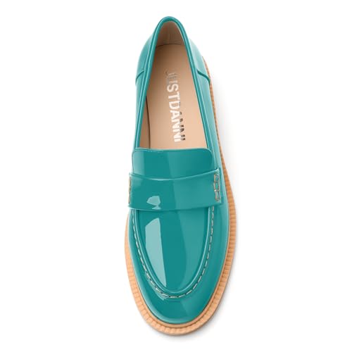 Image of JUSTDANNI Loafers for Women Slip On Shoes with Round Toe 1.2-Inch Low Chunky Block Heel Patent Comfortable Casual Dress Pump Shoes for Wedding Party Work Shopping Dating