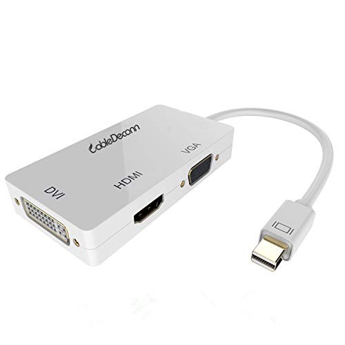 Mini DisplayPort to HDMI DVI VGA Cable, CableDeconn 3 in 1 Mini DP (Thunderbolt Port Compatible) to HDMI DVI VGA TV AV HDTV Adapter Converter for Apple Mac Book