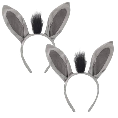 TIKSON 2Pcs Plush Gray Donkey Headband Halloween Christmas Festival Theme Party Animal Adults Costume