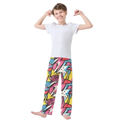 Boys' Pants Colorful Doodle Lightning Bolt Long Bottoms Jogger Pants Elastic Waist Trousers with Pockets S-XL2