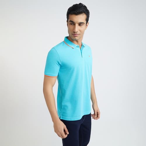 Image of Park Avenue Men's Cotton Polyester Blend Solid Pattern Slim Fit Rib Collar Polo Neck Half Sleeve Casual T-Shirt