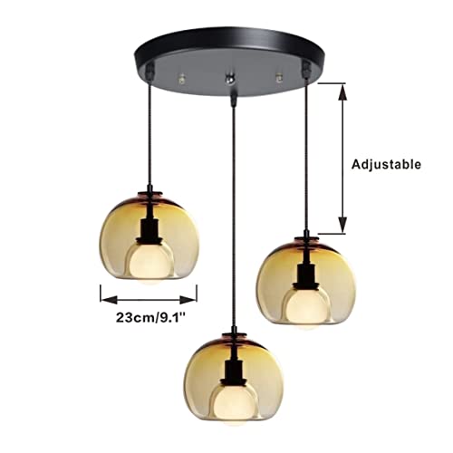 Lampada a sospensione moderna a 3 luci color ambra...