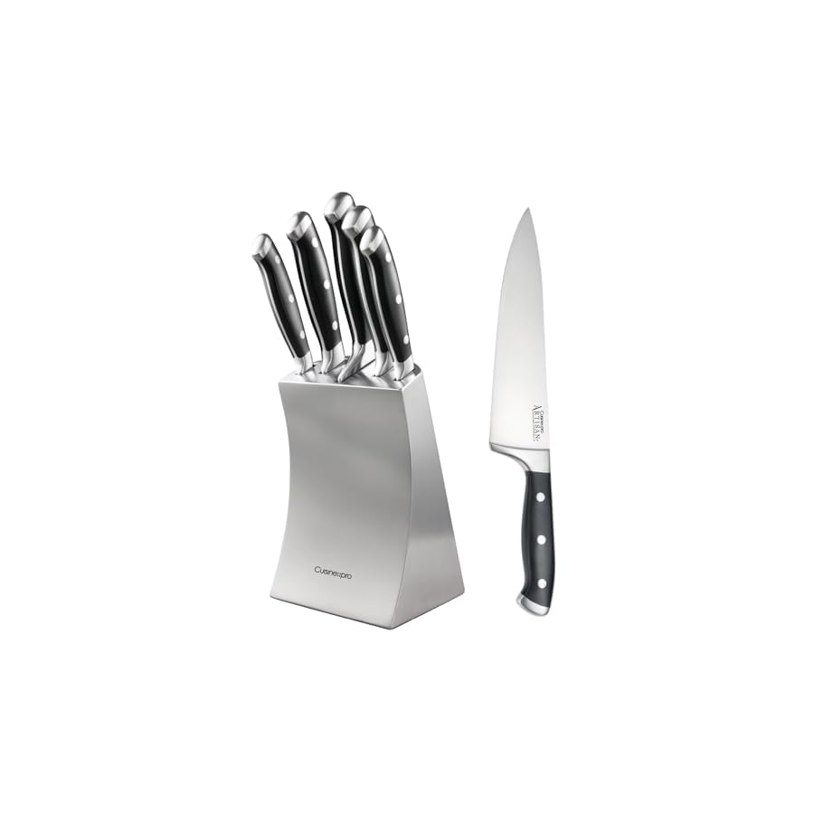 Cuisine::pro Artisan™ Knife Block (Seto, 6 Piece Set) - Premium German Stainless Steel, Complete Knife Set, Guard Lip, Stylish Block Display, Professional Kitchen Knives