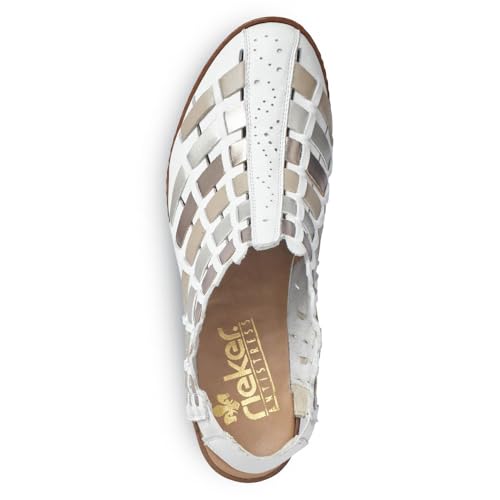 Image of Rieker 46778 Sina Women's Heels - Sling-Backs, Leather Upper, Hand-Woven Design, Anti-Stress Comfort, Flexible Sole, Secure Fit, and Timeless Everyday Style