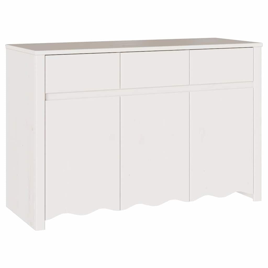 Credenza bianca, 114 x 43 x 75,5 cm, in legno massello di pino con