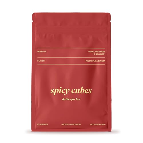 Spicy Cubes Dailies for Her – Feminine Balance Wellness Gummies with Saffron & Fenugreek – Natural Mood Support, Female Vitality & Energy – Tropical Pineapple Ginger Flavor, Plant-Based (30 Gummies)