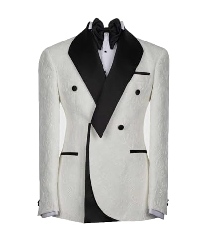Men's White Jacquard Tuxedo Blazer with Black Satin Shawl Lapel Wedding, Prom, Gala, Dinner, or Stage