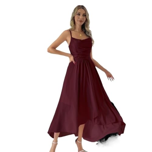 Vestido de Noche de Chiffon Sin Mangas   Largo 125cm para Fiesta, Ceremonia y Eventos Formales (Rojo Burdeos,S)