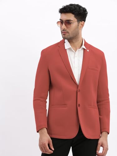 Image of SHOWOFFFF Men Solid Single Breasted Casual Blazer | Notched Lapel Full Sleeves Cotton Blazer for Mens | Slim Fit Regular Length Blazer for Men's
