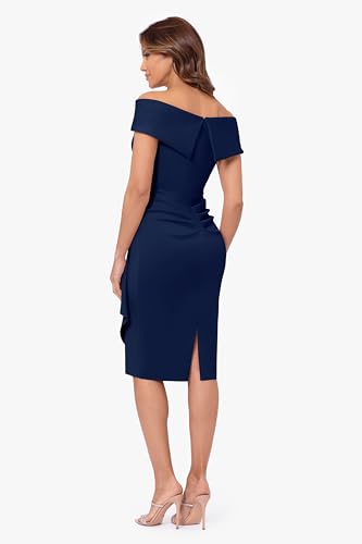 Image of Xscape Women's Bodycon Midi Off-The-Shoulder Ruffle Dress with Center Back Zipper, Petite & Plus Size