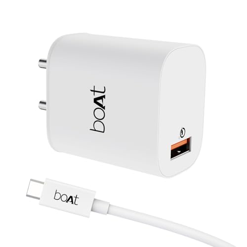 Image of Boat 18W QC 3.0 with Fast Charge, Smart IC Protection, Auto Detection for Samsung, Xiaomi & Android Users with Type C to Type C Cable,White