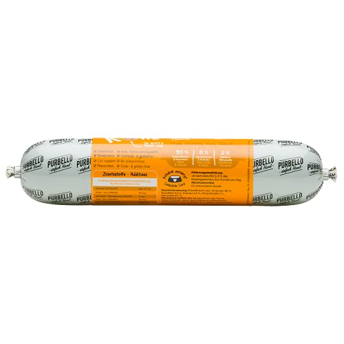 PURBELLO Hunde-Rolle Ente mit Kartoffel & Kräutern - Monoprotein Hundefutter mit hohem Fleischanteil - Nassfutter für Hunde - Hundewurst schnittfest & getreidefrei - 8 x 400 g