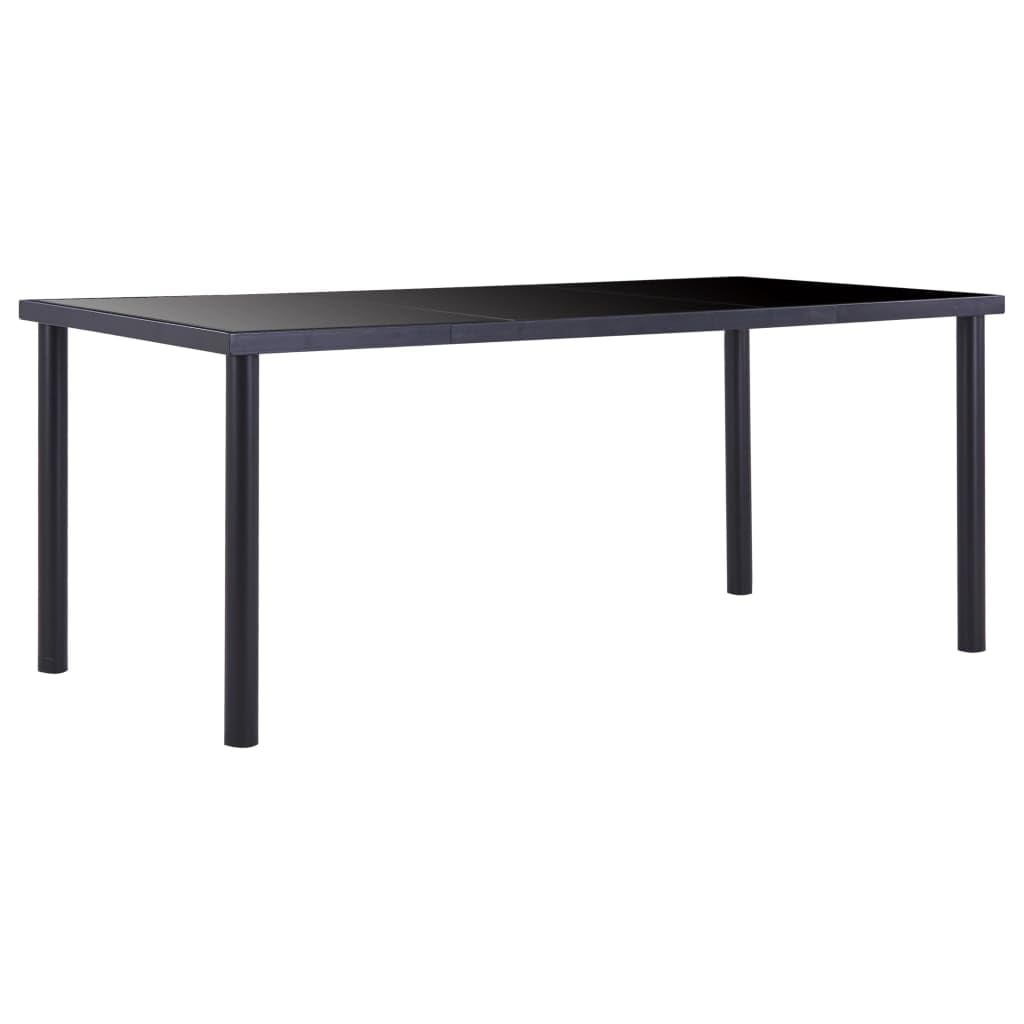 Table de cuisine moderne noire 180 cm en verre trempé et métal pour 6 personnes