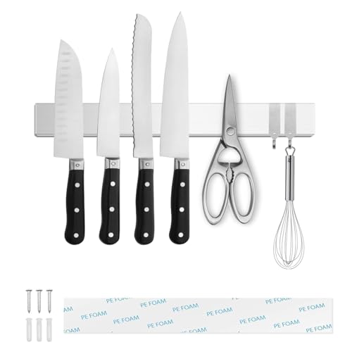 Tysonir 10 Inch Stainless Steel Magnetic Knife Holder,Strong and Secure Magnetic Knife Rack for Metal Kitchen Utensils,Silver
