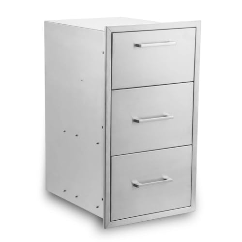 Image of Outdoor Kitchen Drawers with Paper Towel Holder,Stainless Steel Double BBQ Drawer, 17 inch W x 30 inch H x 21 inch D Flush Mount Access Drawer for Outdoor Kitchen,BBQ Island