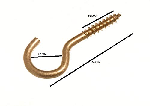 ONESTOPDIY.COM Lot de 40 crochets à visser n°10 – 5 mm x 60 mm – Laiton galvanisé (EB) acier