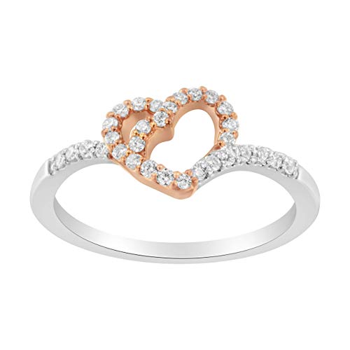 Haus of Brilliance 10K Rose Gold over .925 Sterling Silver 1/5 Cttw Diamond Two Tone Open Heart Promise or Fashion Ring (I-J Color, I2-I3 Clarity) - Size 6-1/2