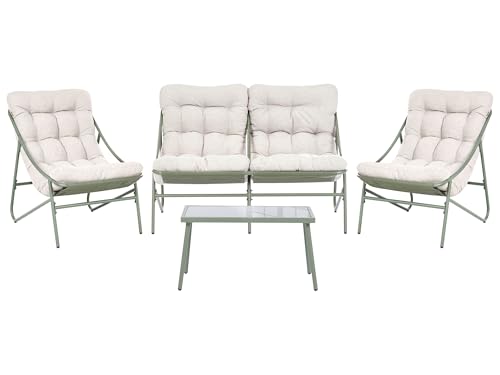 Beliani Conjunto de jardín Exterior sofá 2 plazas Dos sillones y una Mesa Verde y Beige Molveno