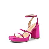 DREAM PAIRS Women's Platform Strappy Heels Open Toe Ankle Strap Square Party Sandals Y2K Dress Shoes SDHS2346W,Hot Pink,8