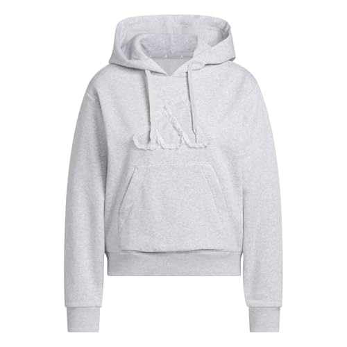 adidas Womens Coquette Ruffled Big Logo Graphic Hoodie Light Grey Heather Medium