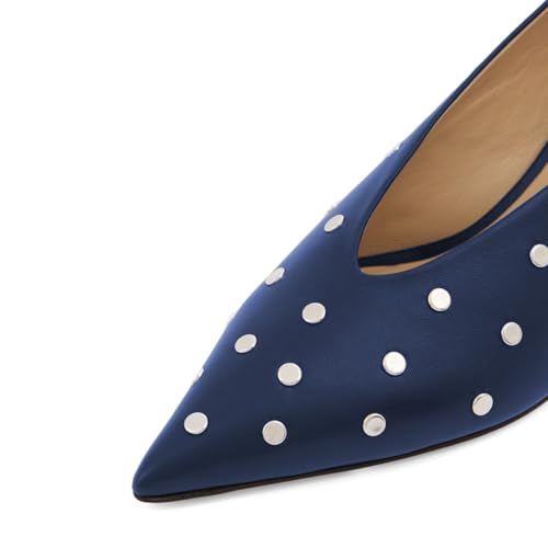 Women Unique Studded Low Kitten Heels Pointed Toe V-Cut Slip on Pumps Party Dress Business Office Shoes Size 4-16 US4