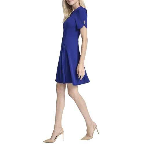 Image of DKNY Women's Button Short Sleeve Fit and Flare Dress