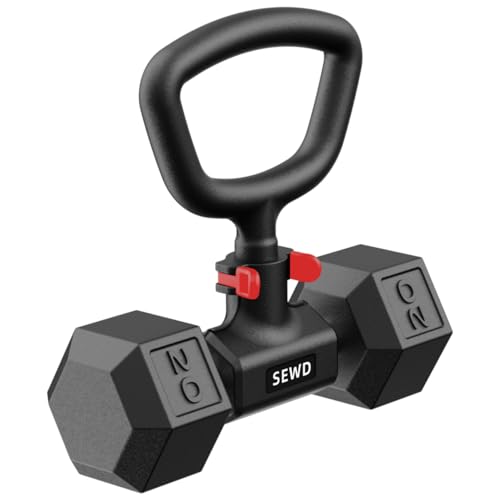 SEWD Dumbbell Kettlebell Converter - Turn Dumbbells into Kettlebell for Home Gym Workout - Adjustable Weights & Up to 110LB Capacity - 90-Degree Rotating Handle - Red