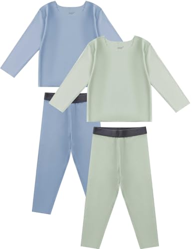 RRP Toddler Pajamas Set - Rayon of Lyocell - Unisex Infant Soft Comfy Sleepwear - 4pcs Set - 12M-5T (US, Age, 2 Years, Pastel Mint/Azure)