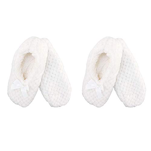 Image of BambooMN Women's Stripe Patterned Non-Slip Lined Travel Home Slippers - 2 Pairs