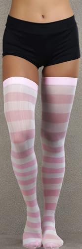 Image of ToBeInStyle Women's Vibrant Horizontal Wide Striped Thigh High Stockings
