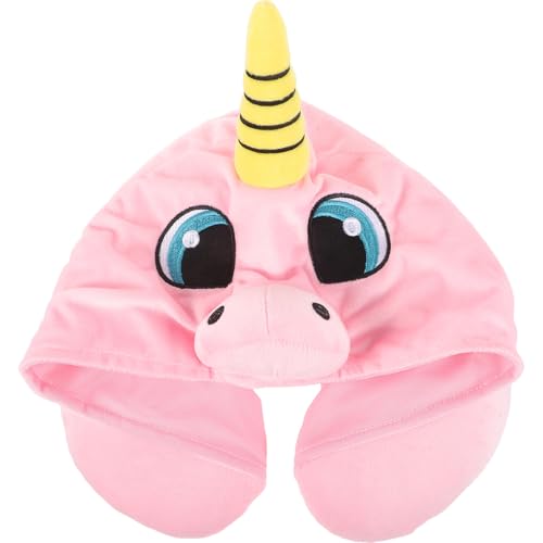 POPETPOP Almohada de Viaje con Capucha Forma Cuello, Cómoda y Flexible, de Tela Rosa, Adecuado para Dormir en Casa Juegos