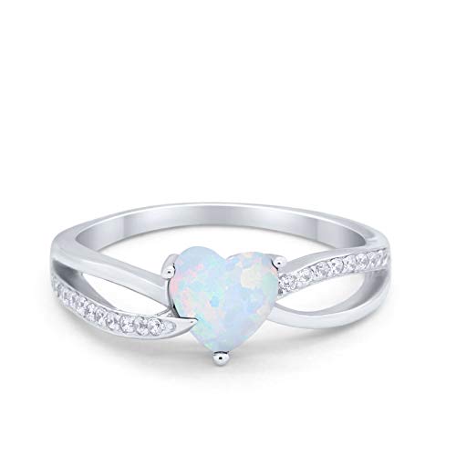 Blue Apple Co. Lab Created White Opal Size-8 Wedding Engagement Heart Promise Ring Round Simulated Cubic Zirconia 925 Sterling Silver